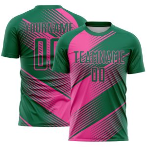 Custom Kelly Green Pink Line Sublimation Soccer Uniform Jersey