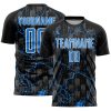 Custom Black Powder Blue-White Lightning Sublimation Soccer Uniform Jersey